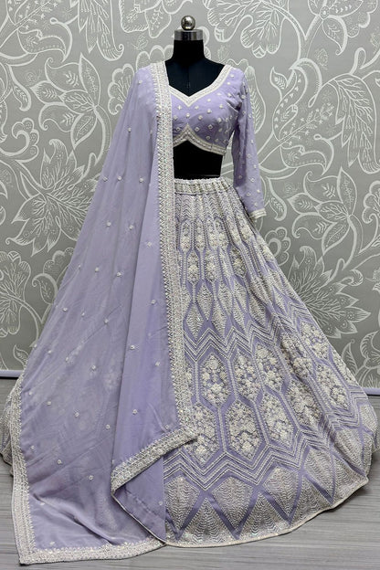 Purple Georgette Lehenga Choli With Motif And Sequin Work SFANJ3048R
