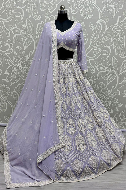 Purple Georgette Lehenga Choli With Motif And Sequin Work SFANJ3048R