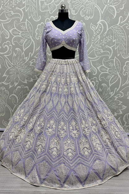 Purple Georgette Lehenga Choli With Motif And Sequin Work SFANJ3048R