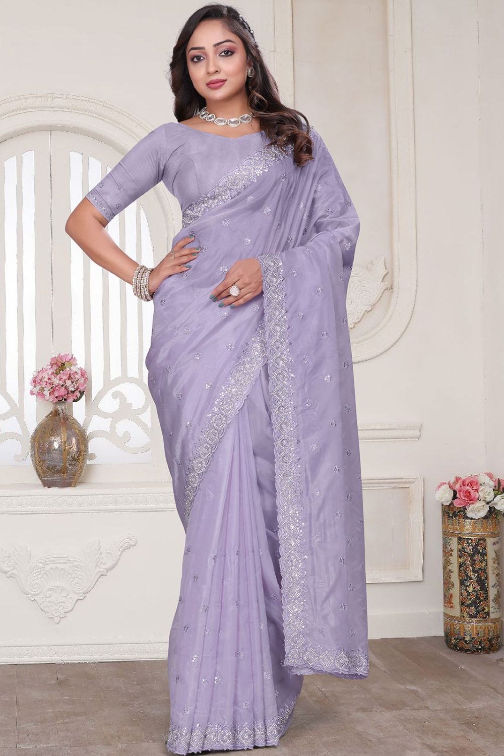 Purple Wedding Reception Cocktail Silk Sarees SFNRF59001