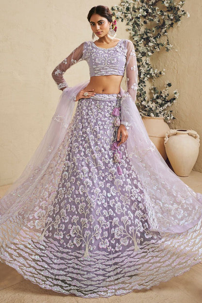 Purple Net Wedding Party Lehenga Choli SFROY553910
