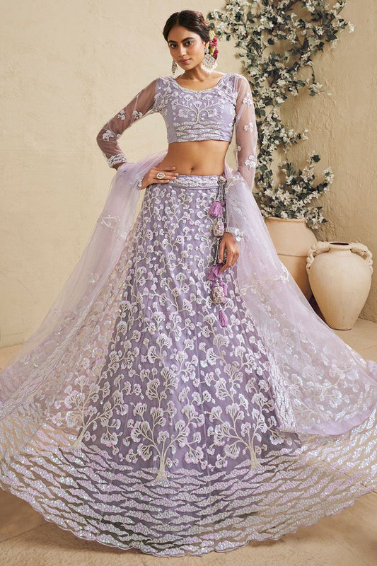 Purple Net Wedding Party Lehenga Choli SFROY553910