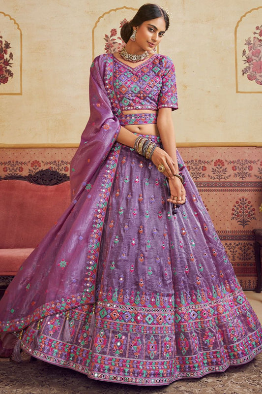 Purple Organza Lehenga Choli - SFROY553903