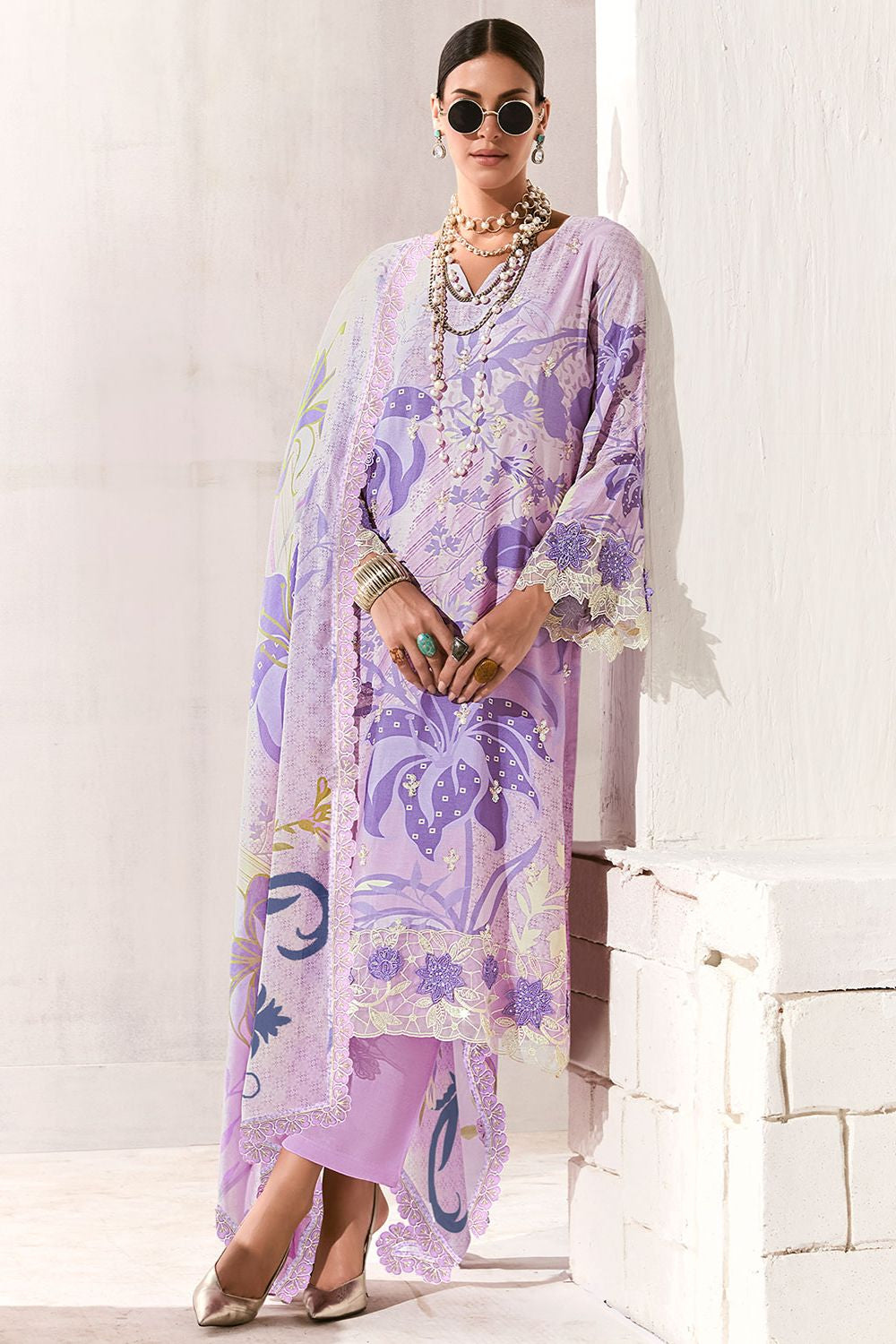 Purple Muslin Plus Size Salwar Kameez SFYS15740