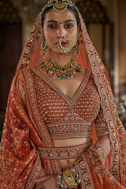 Orange Silk Royal Bridal Lehenga Choli SFSJDN33901