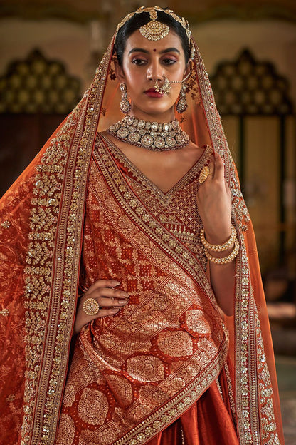 Orange Silk Royal Bridal Lehenga Choli SFSJDN33905