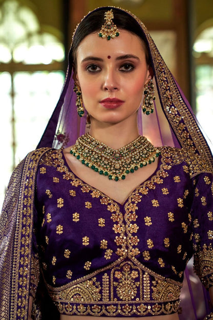 Purple Heavy Bridal Silk Lehenga Choli Set SFSJDN34002