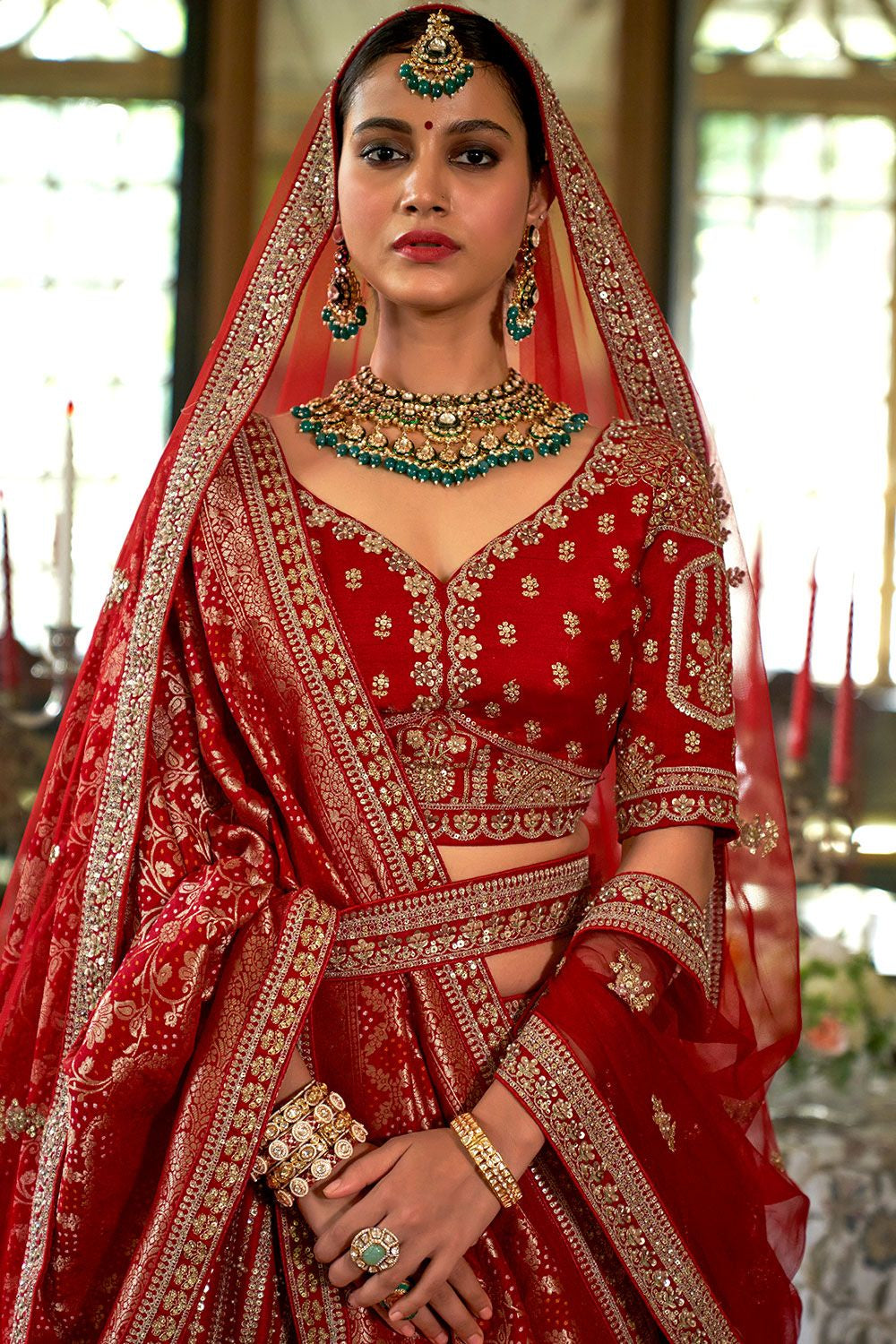 Red Heavy Bridal Silk Lehenga Choli Set SFSJDN34003