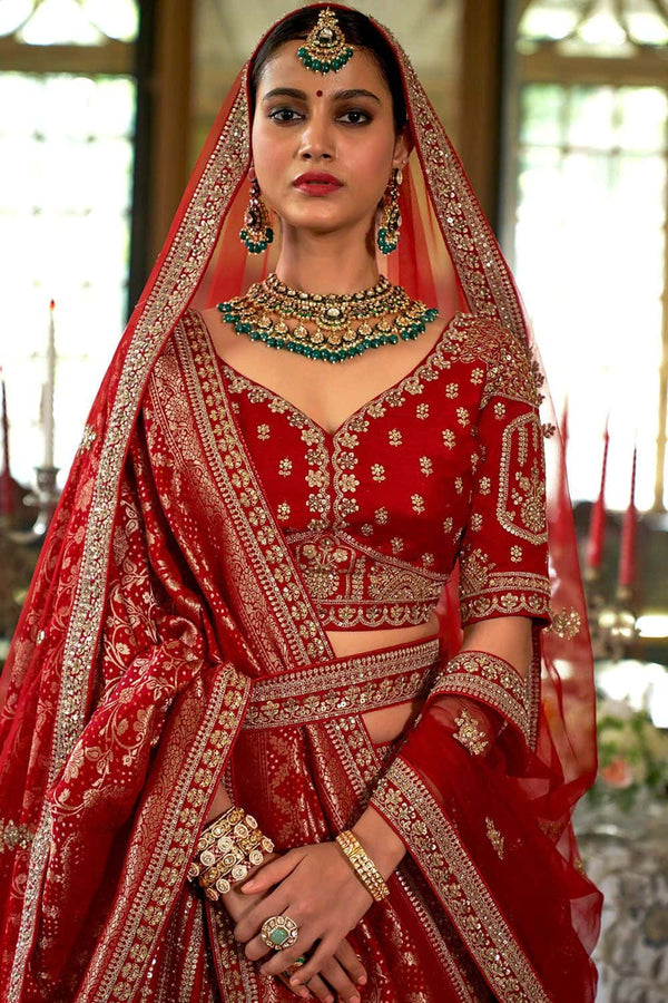 Red Heavy Bridal Silk Lehenga Choli Set SFSJDN34003