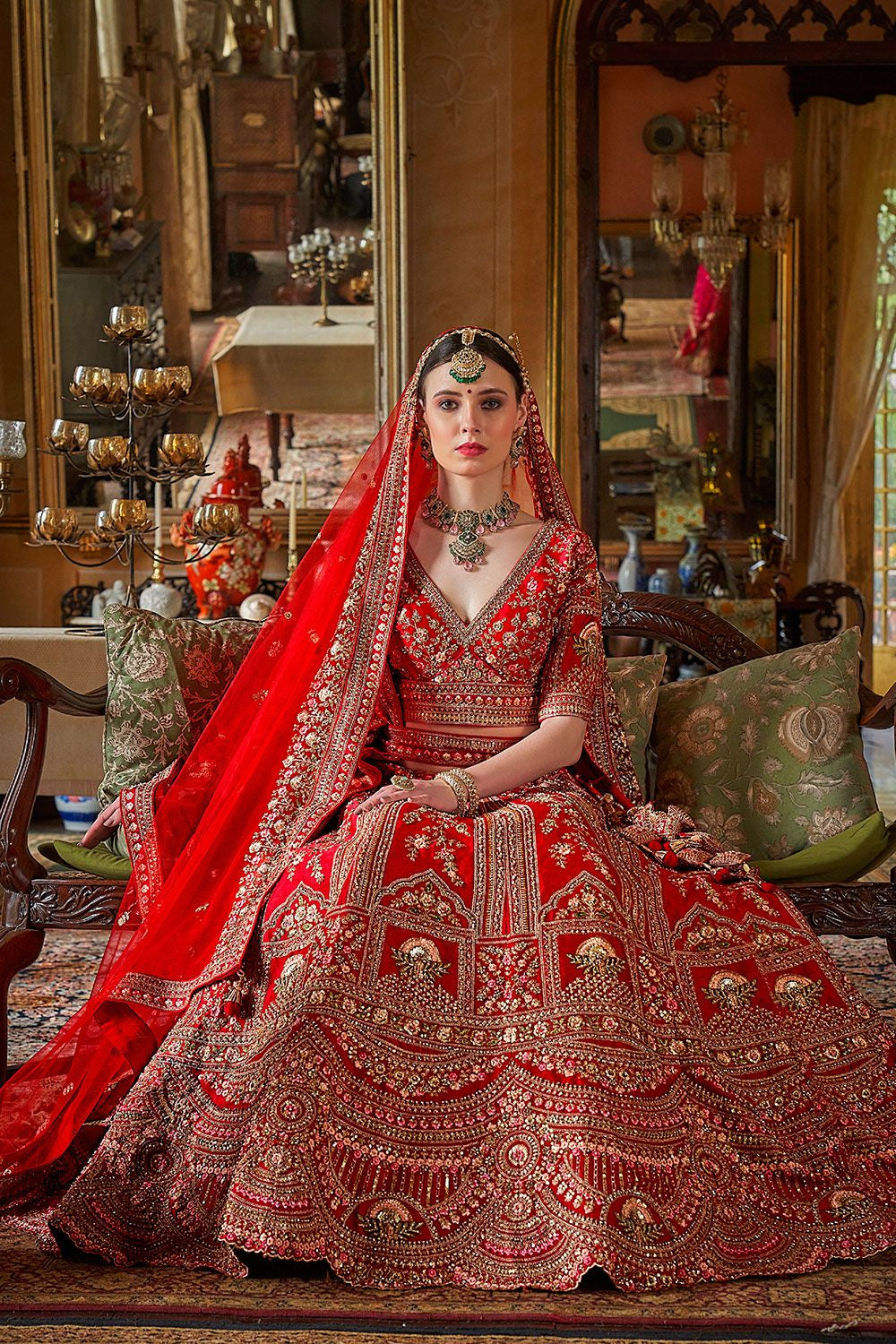 Red Heavy Bridal Silk Lehenga Choli Set SFSJDN34005