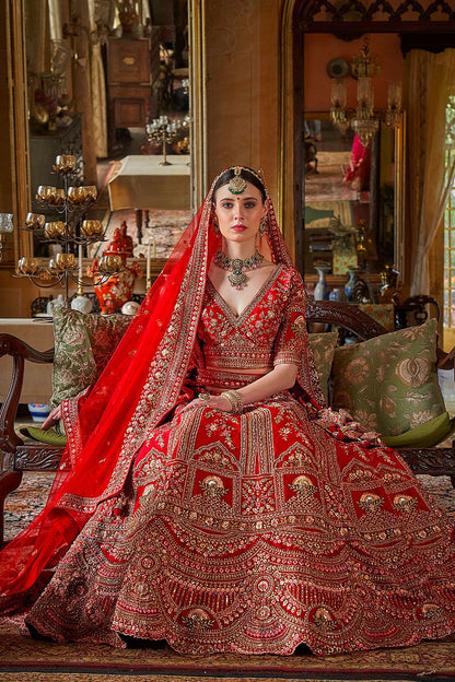 Red Heavy Bridal Silk Lehenga Choli Set SFSJDN34005