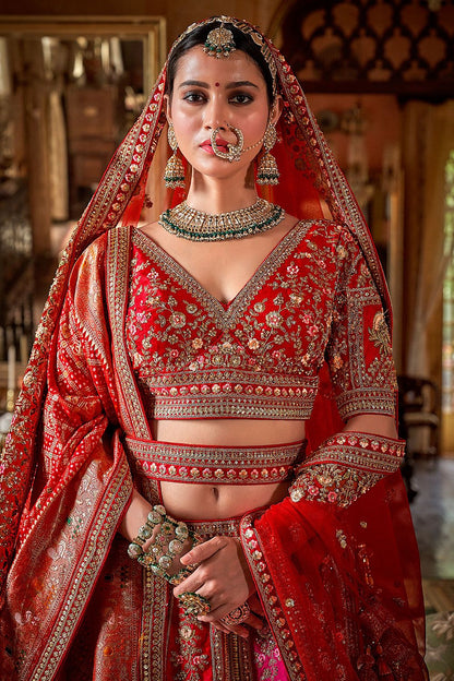 Red Heavy Bridal Silk Lehenga Choli Set  SFSJDN34007