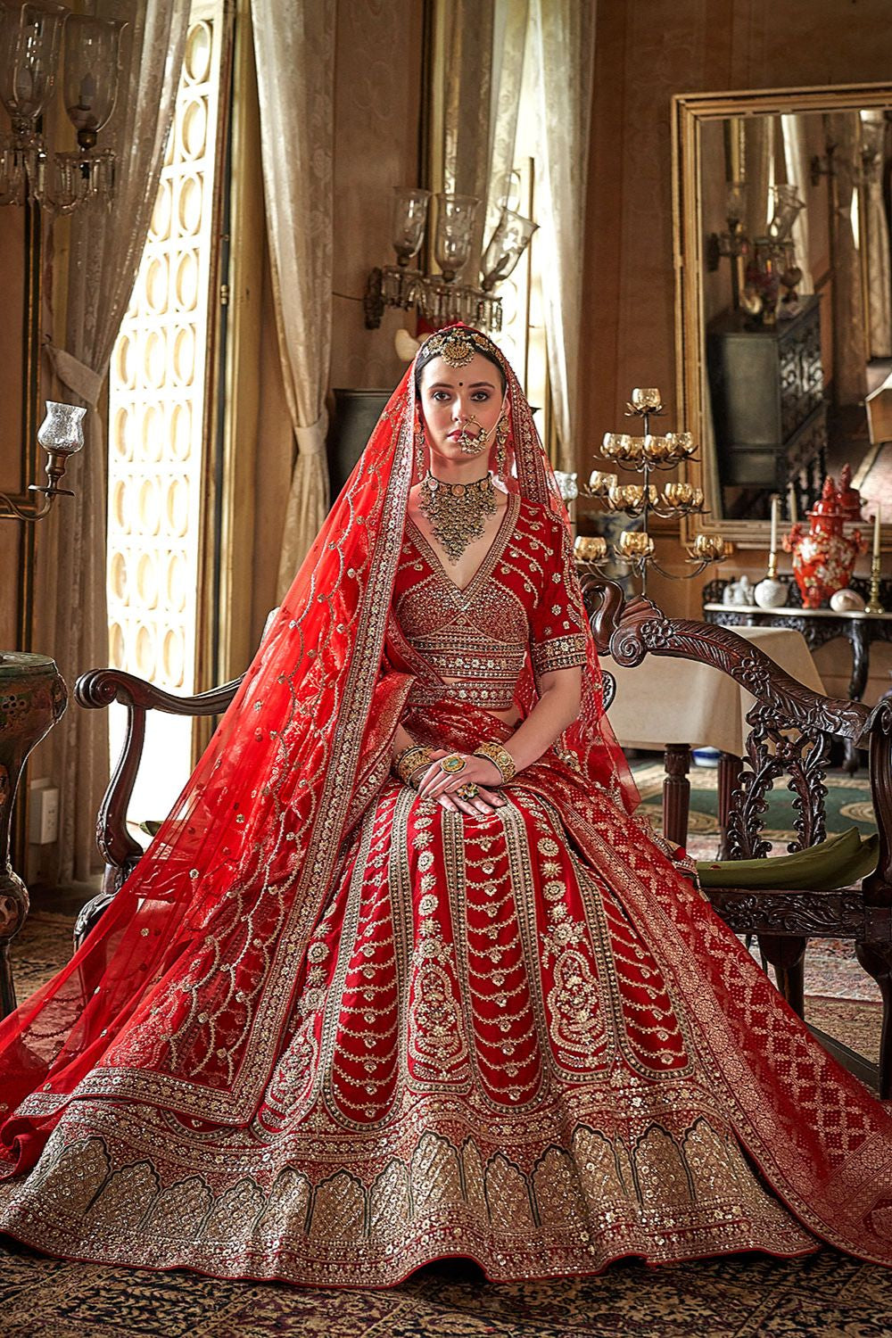 Red Heavy Bridal Silk Lehenga Choli Set  SFSJDN34008