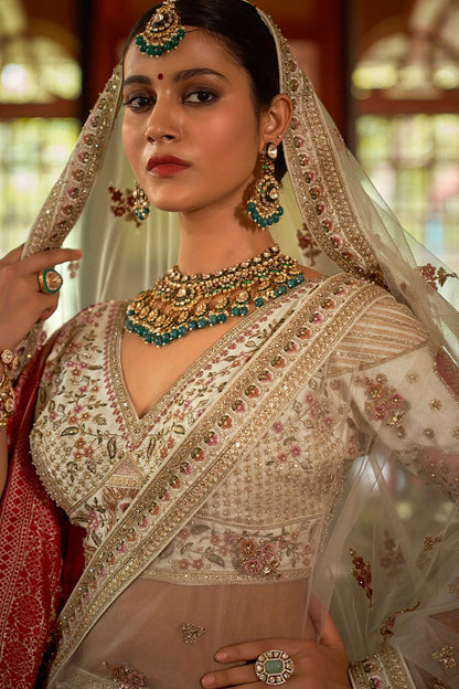 Ivory Subtly Opulent  Bridal Silk Lehenga Choli  SFSJDN34102