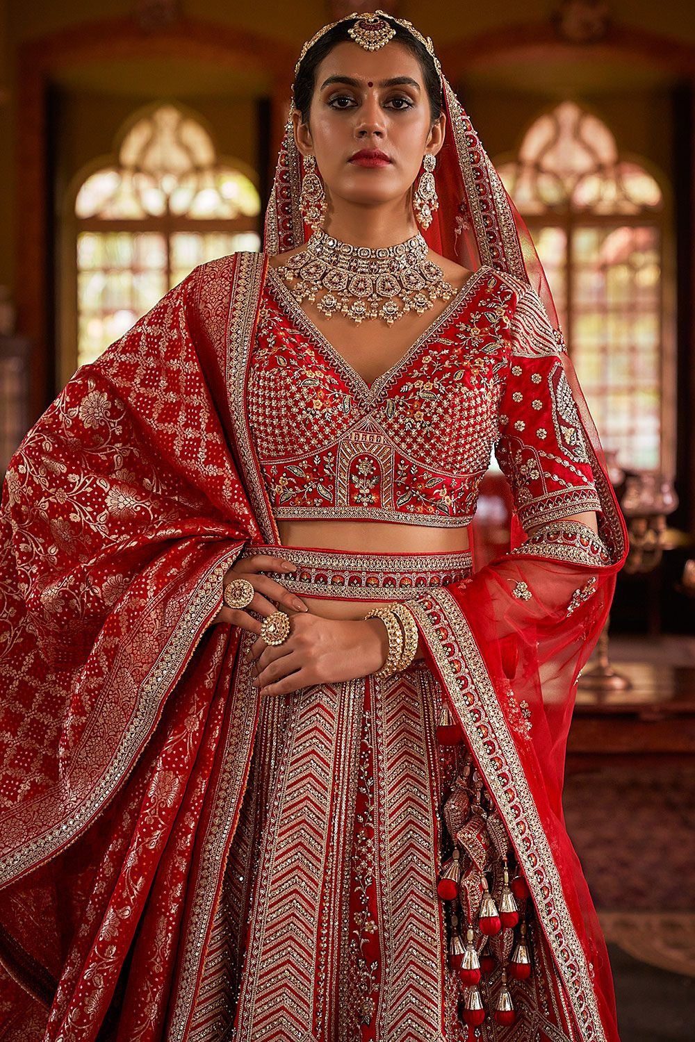 Red Subtly Opulent  Bridal Silk Lehenga Choli  SFSJDN34103