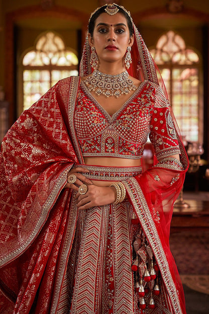 Red Subtly Opulent  Bridal Silk Lehenga Choli  SFSJDN34103