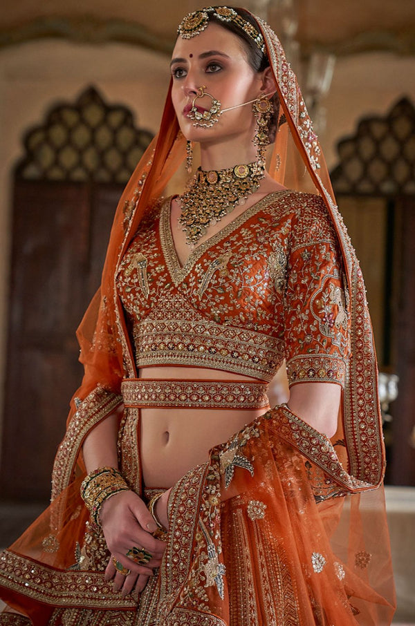 Orange Silk Lehenga Choli - SFSJDN38502