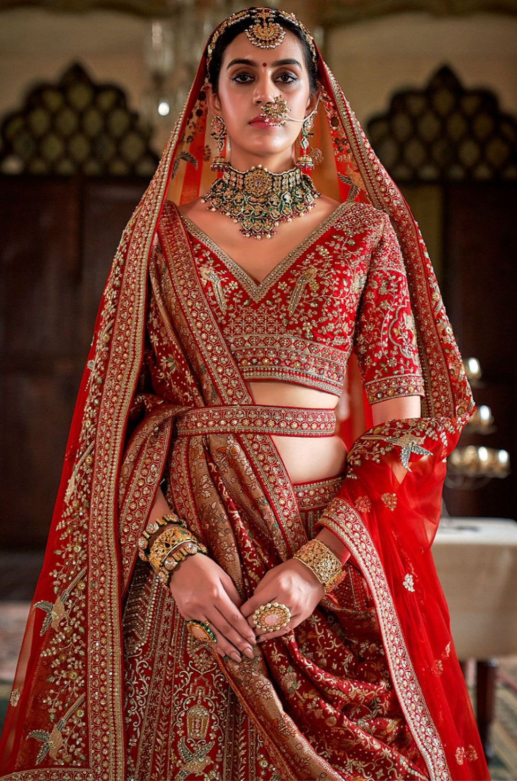 Red Silk Lehenga Choli - SFSJDN38503