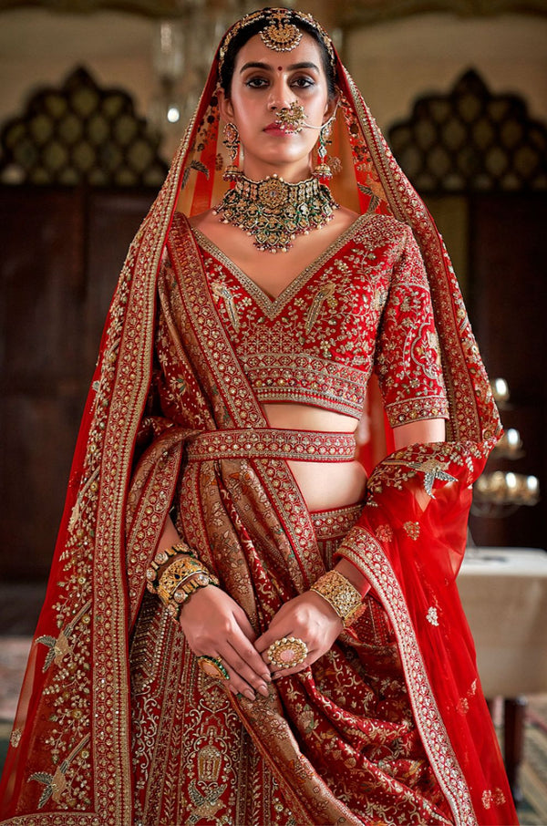 Red Silk Lehenga Choli - SFSJDN38503