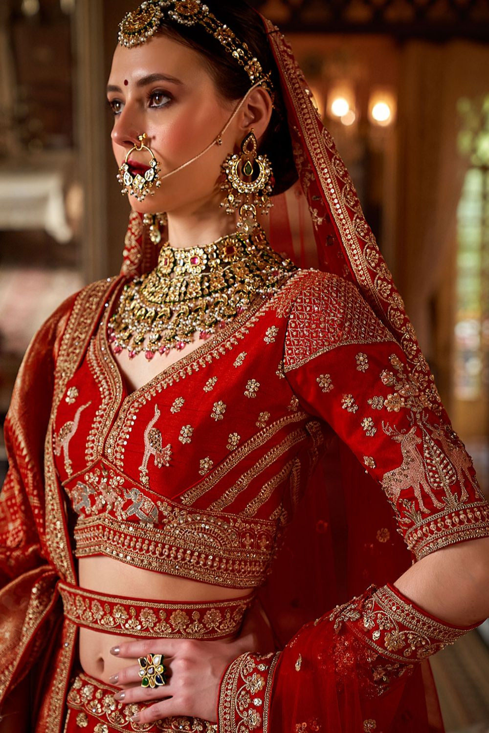 Red Subtly Opulent  Bridal Silk Lehenga Choli  SFSJDN34104