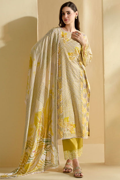 Yellow Plus Size Pure Cotton Lawn Salwar Kameez SFYS153902