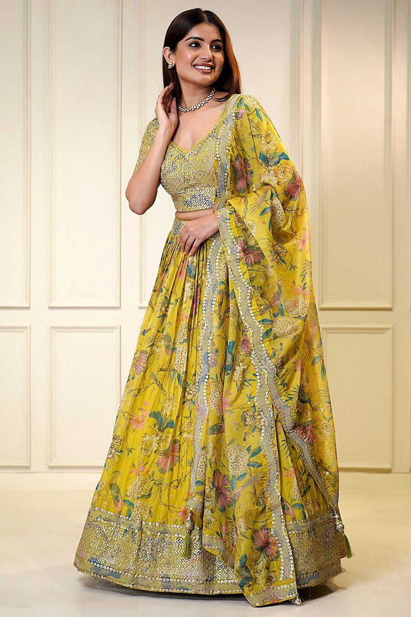 Yellow Haldi Ceremony Organza Partywear Lehengas SFARY21501R