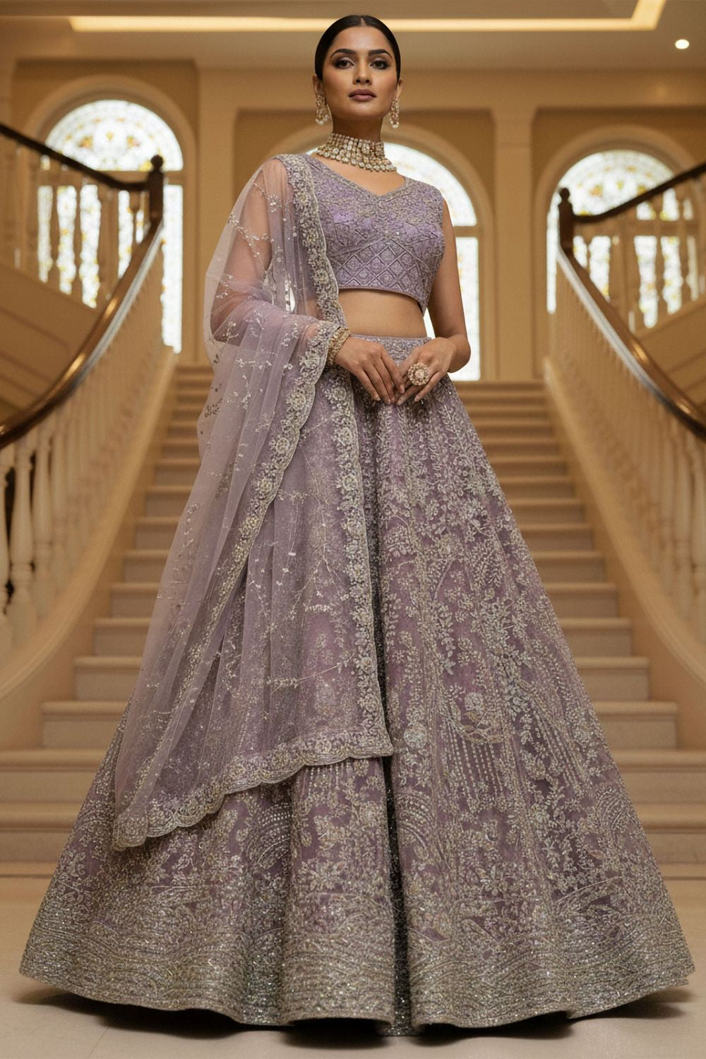 Pink Net Lehenga Choli - SFANJ3219
