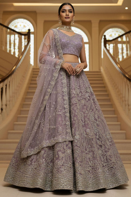Pink Net Lehenga Choli - SFANJ3219
