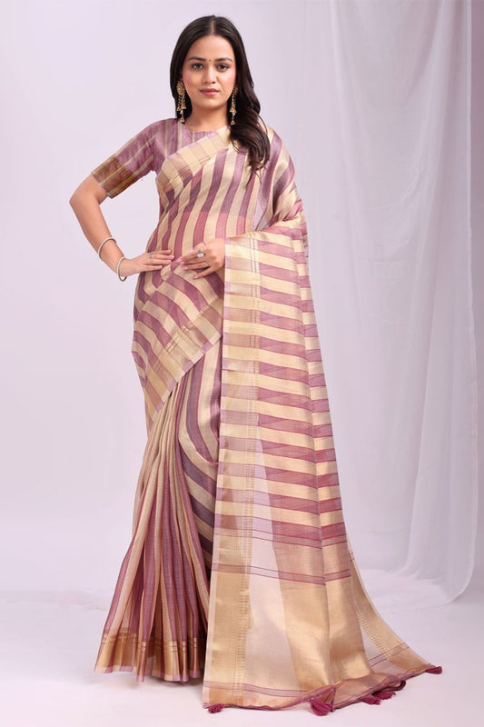 Purple Flattering Organza Sarees With Blouse SFAST11703