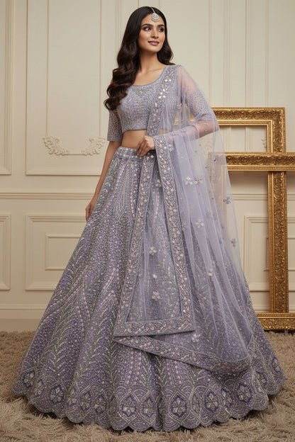 Purple Net Lehenga Choli - SFANJ3193