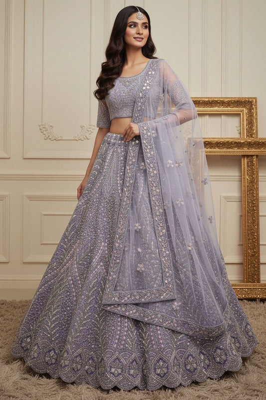 Purple Net Lehenga Choli - SFANJ3193