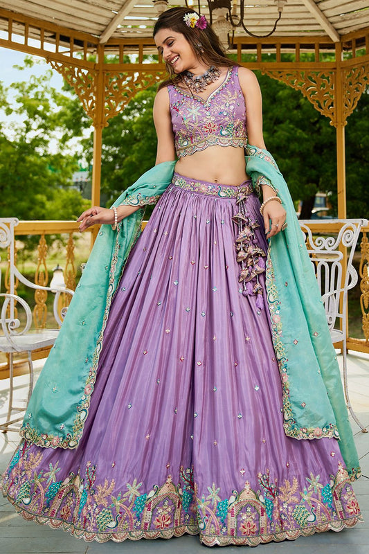 Purple Satin Silk Party Lehenga Choli SFFK28801