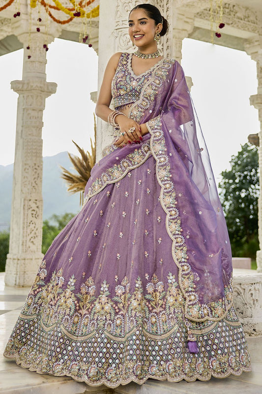 Purple Silk Lehenga Choli - SFPRF261708R