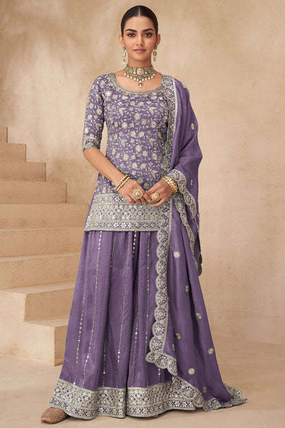 Purple Wedding Party Silk Palazzo Suit  SFSMT49902R
