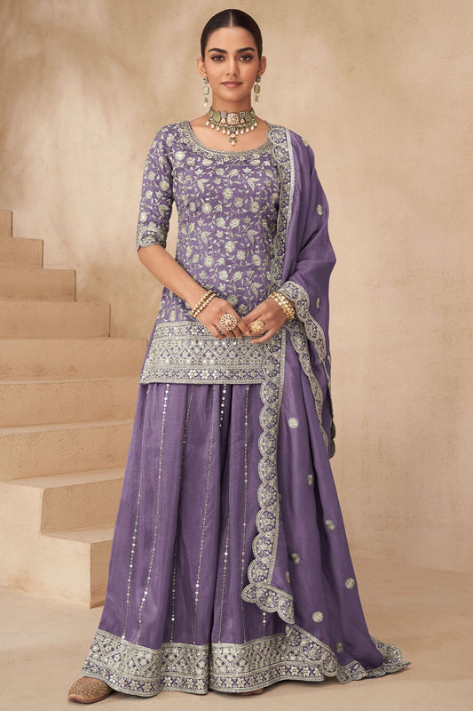 Purple Wedding Party Silk Palazzo Suit  SFSMT49902R