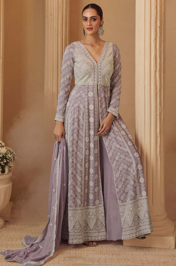 Purple Georgette wedding Anarkali Suit Salwar Kameez SFSMT55602R