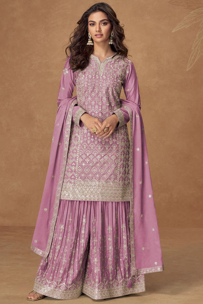 Pink Wedding Chinnon Silk Palazzo Suit SFYS155502R