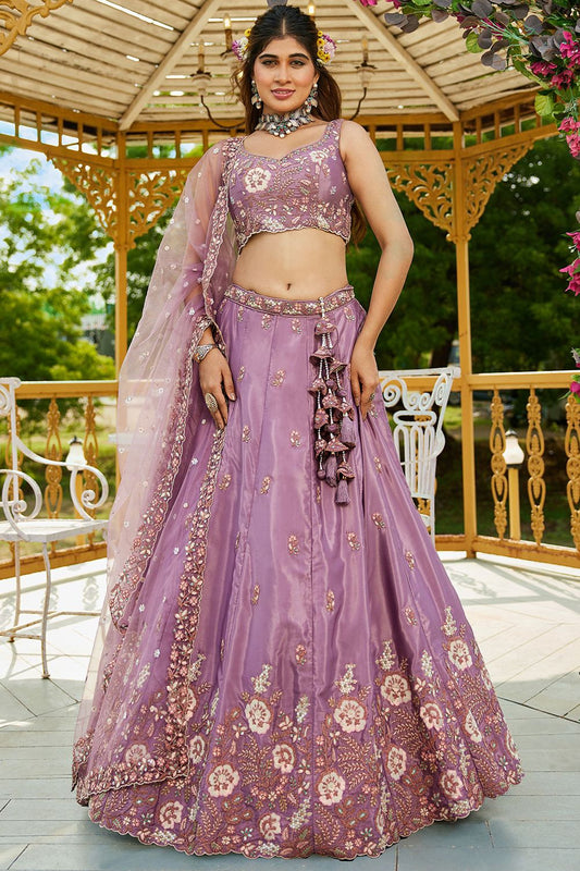 Pink Satin Wedding Reception Lehenga Choli SFFK28702