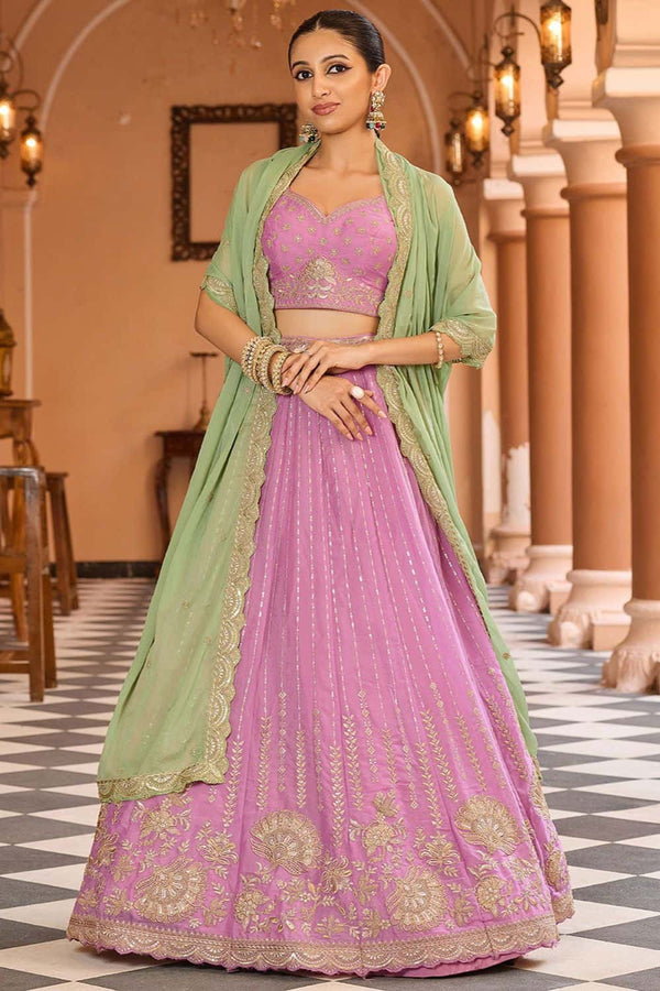 Pink Tissue Engagement Sangeet Lehenga Choli  SFPRF268208