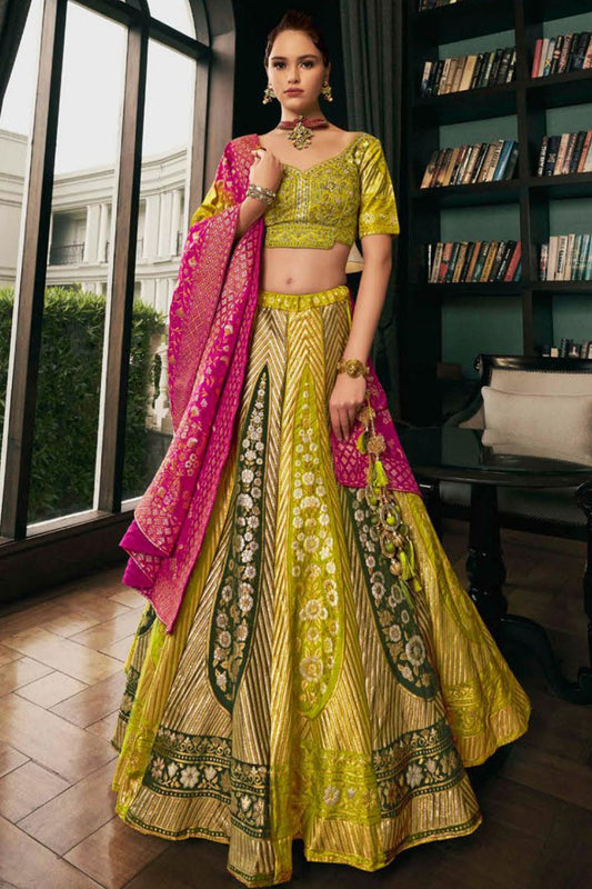 Green Silk Sangeet Designer Lehenga Choli SFSA480914R