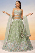 Green Engagement Chiffon Wedding Lehenga Choli SFROY522425
