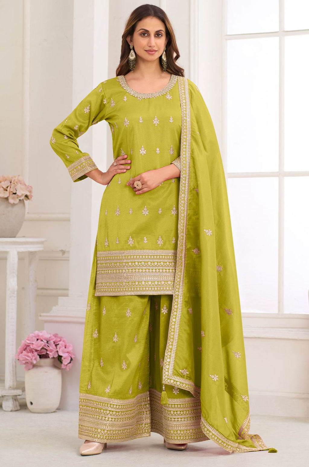 Green Silk Salwar Kameez - SFSMT57204R