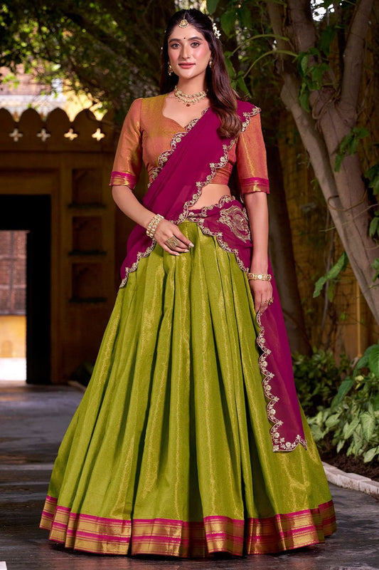 Green Silk Navratri Lehenga Choli In Silk  SFROY550704