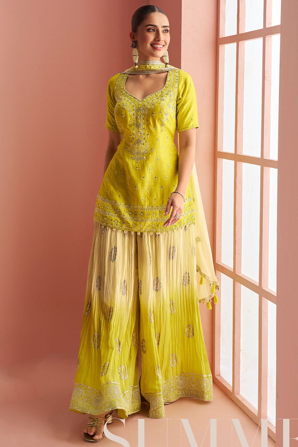 Yellow Silk Salwar Kameez - SFSMT48602R