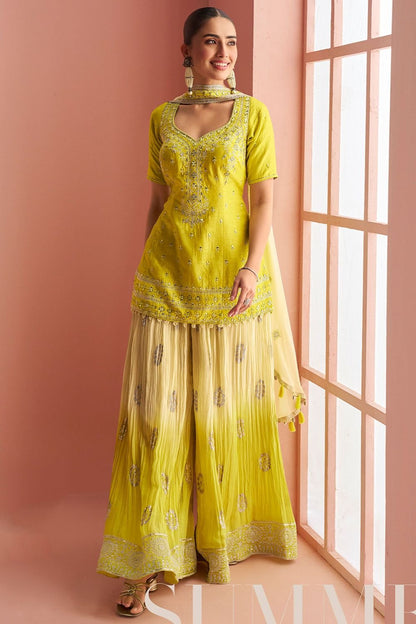 Yellow Silk Salwar Kameez - SFSMT48602R