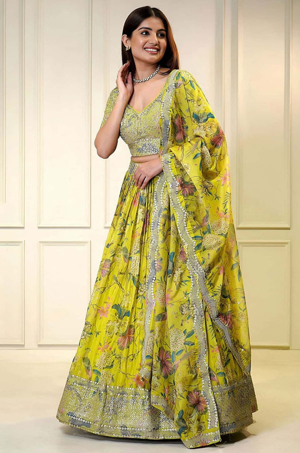 Yellow Organza Lehenga Choli - SFZC5506