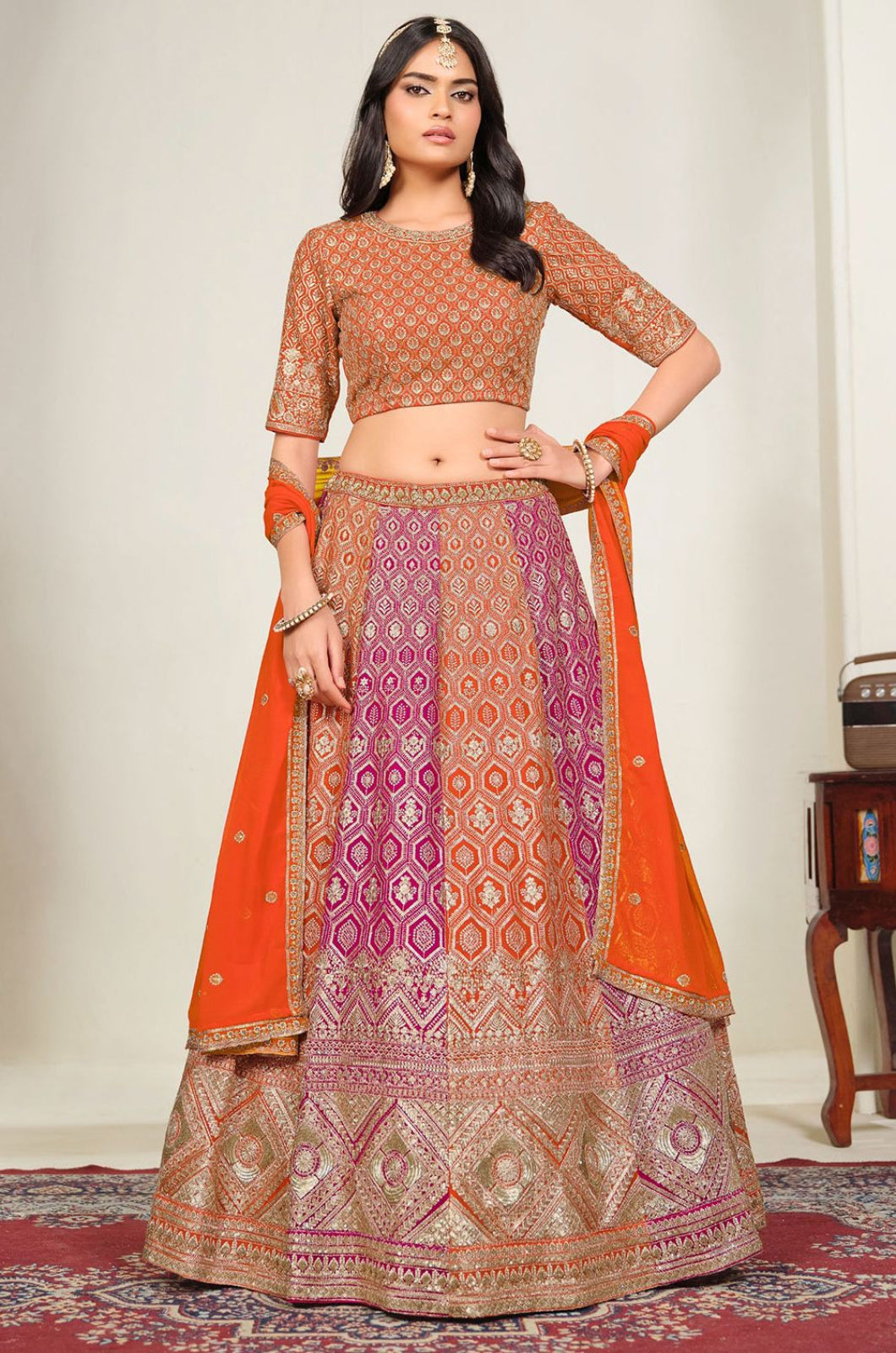 Orange Georgette Lehenga Choli - SFDFS39102
