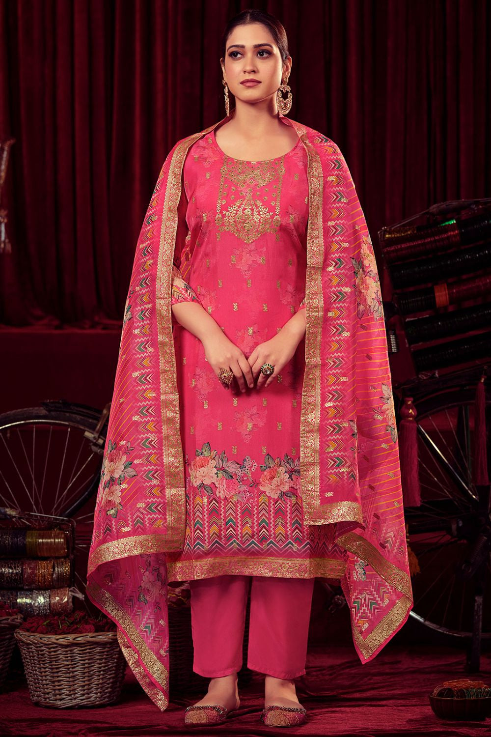 Magenta Organza Plus Size Salwar Kameez SFSTL30205