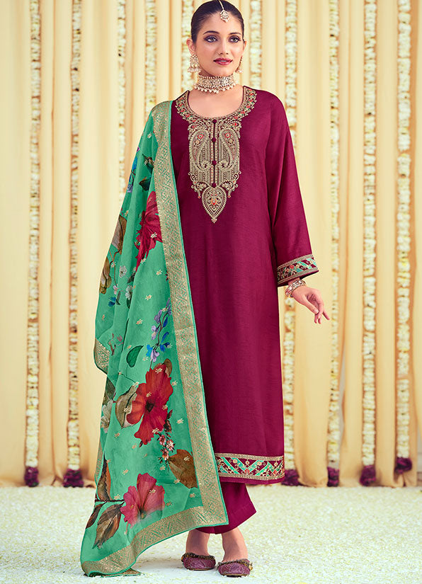 Magenta Silk Plus Size Wedding Salwar Kameez SFSTL29401