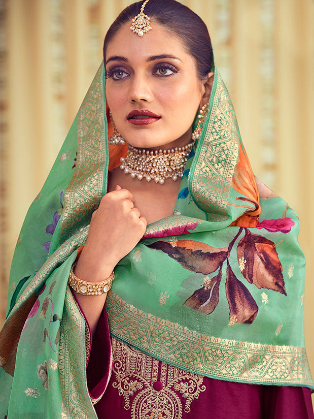 Magenta Silk Plus Size Wedding Salwar Kameez SFSTL29401